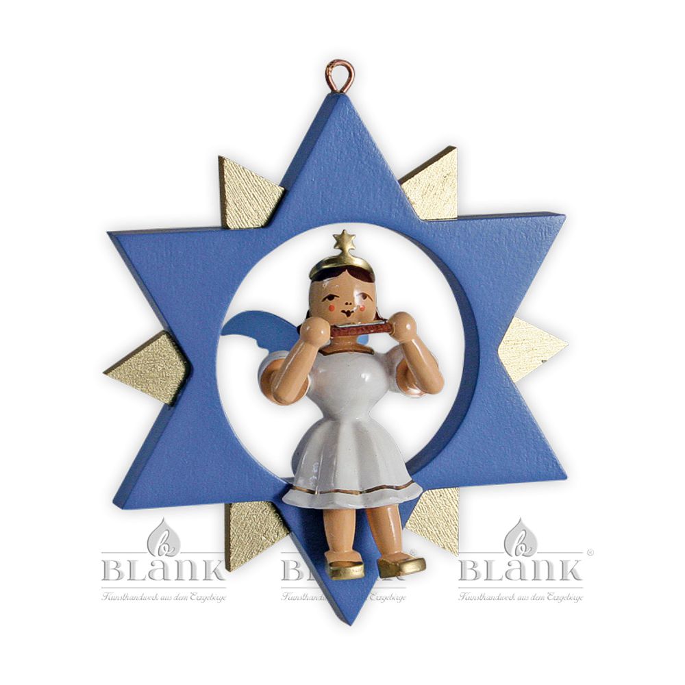 Artikel Bild: Engel im Stern mit Mundharmonika - farbig