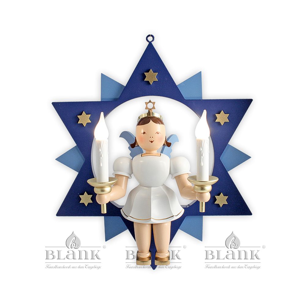 Artikel Bild: großer Engel im Stern mit elektrisch beleuchteten Kerzen - farbig