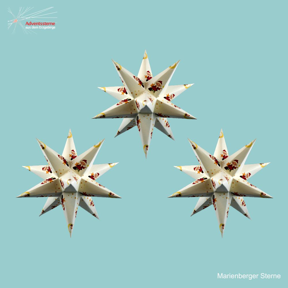 Artikel Bild: 3 Motivsterne creme mit Sandmann 16 cm mit 6 Std. Timer + Batteriebeleuchtung