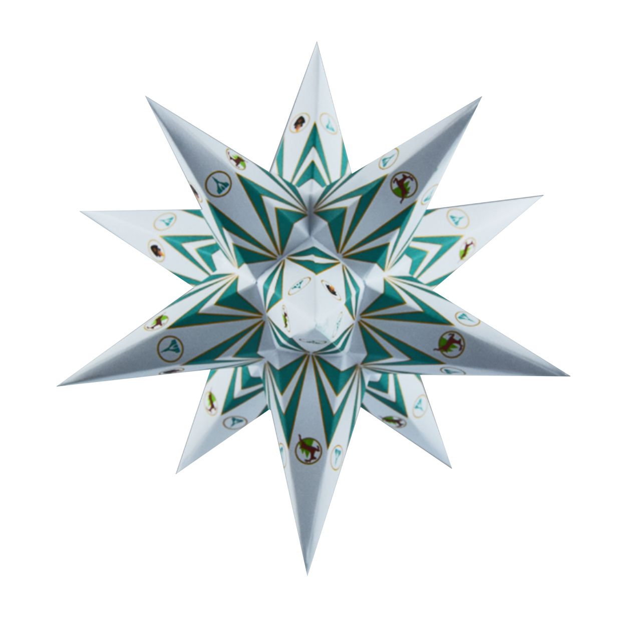 Artikel Bild: Motivstern grün/weiß Seiffener Kirchenstern 16 cm ohne Beleuchtung