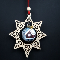 Artikel-Bild-Baumbehang - Stern mit Kugel Silbermond, 9 cm 