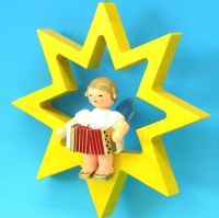 Artikel-Bild-mittlerer Engel im Stern mit Akkordeon - farbig
