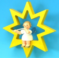 Artikel-Bild-mittlerer Engel im Stern mit Querflöte - farbig